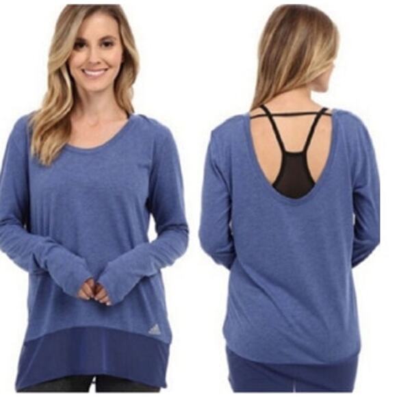 adidas Tops - Adidas Climalite shirt gray heathered mesh scoop back long sleeves S